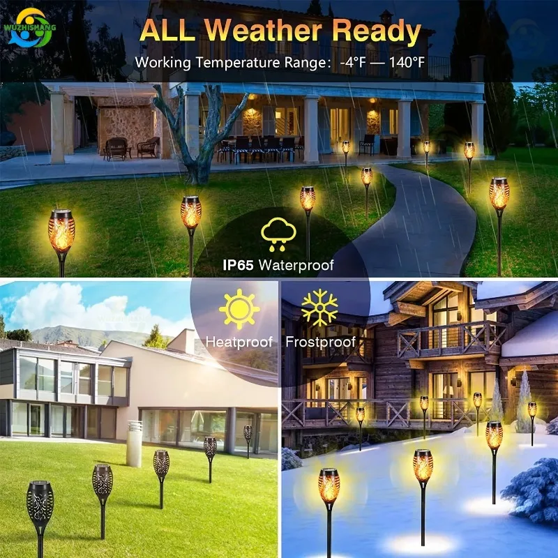 Imagem -03 - Outdoor Impermeável Solar Flame Light Detectando Tochas Lâmpada de Paisagem Pátio Jardim Quintal Decoração de Gramado 12led