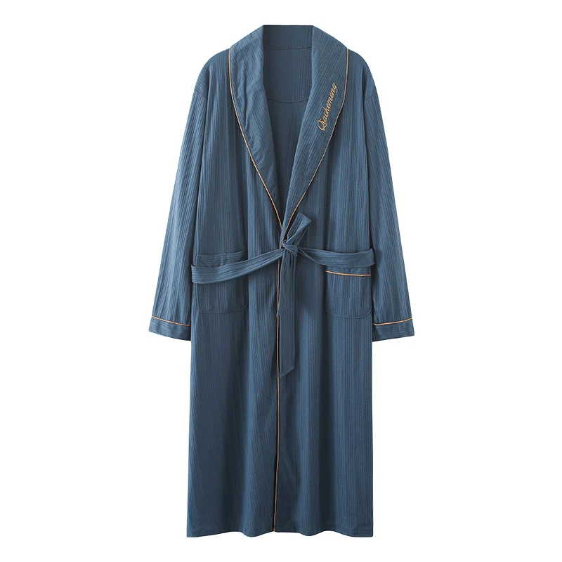 Spring Autumn Cotton Bathrobe For Men Casual Loose 4XL Lapel Robe Fashion Man Solid Letter Men\'s Soft Bath Kimono With Belt