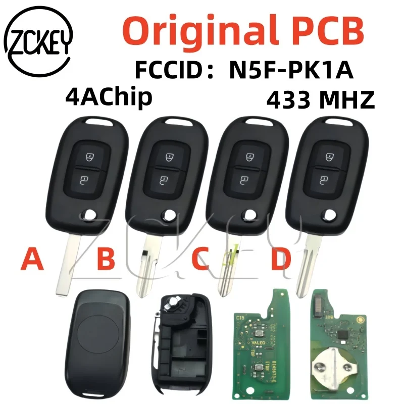 ZCKEY Original PCB 4A Chip 433MHz nuevo modelo Flip VA2/VAC102 hoja llave remota de coche sin logotipo para Renault Logan Duster Sandero Oroch