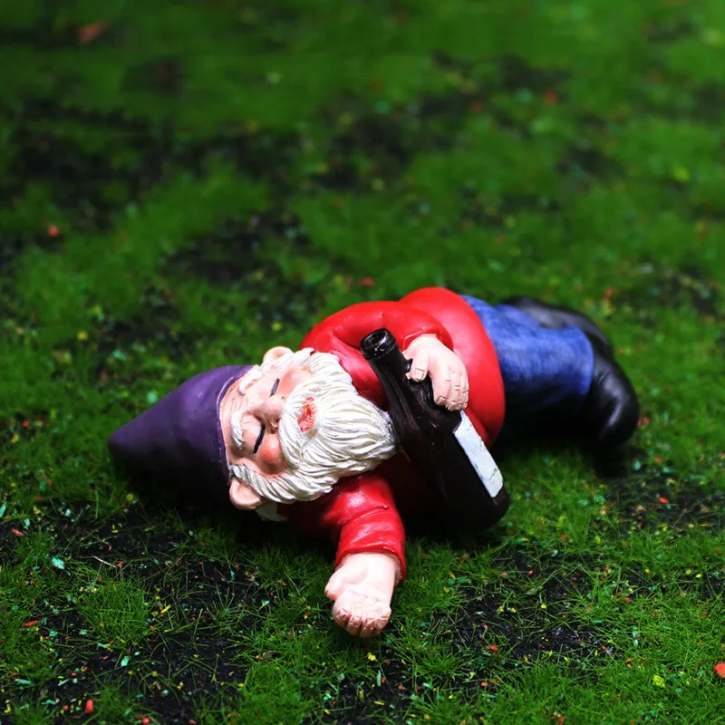 Miniature Garden Blue Red Dwarf Lying Drunk Gnome Statues Fairy Decor Ornaments Flower Pot Micro Landscape Outdoor Figurine