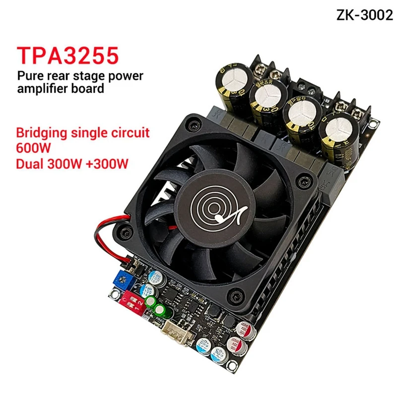 

ZK-3002 TPA3255 Pure Rear Level Digital Amplifier Board Stereo 300W X2 Bridged Mono 600W AMP Music Easy To Use Black