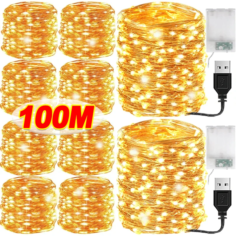 100-2M LED String Light USB/Battery Operated Garland Fairy Lighting Strings Copper Wire Christmas Wedding Party Decoration Lamps