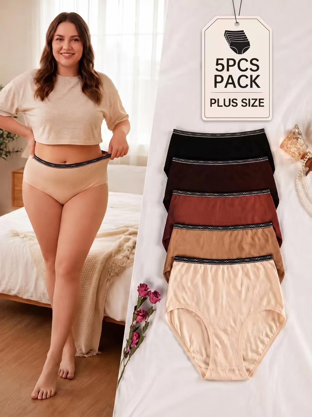 5PCS plus size women's cotton panties sexy solid color briefs women's fashion plus size triangle pants