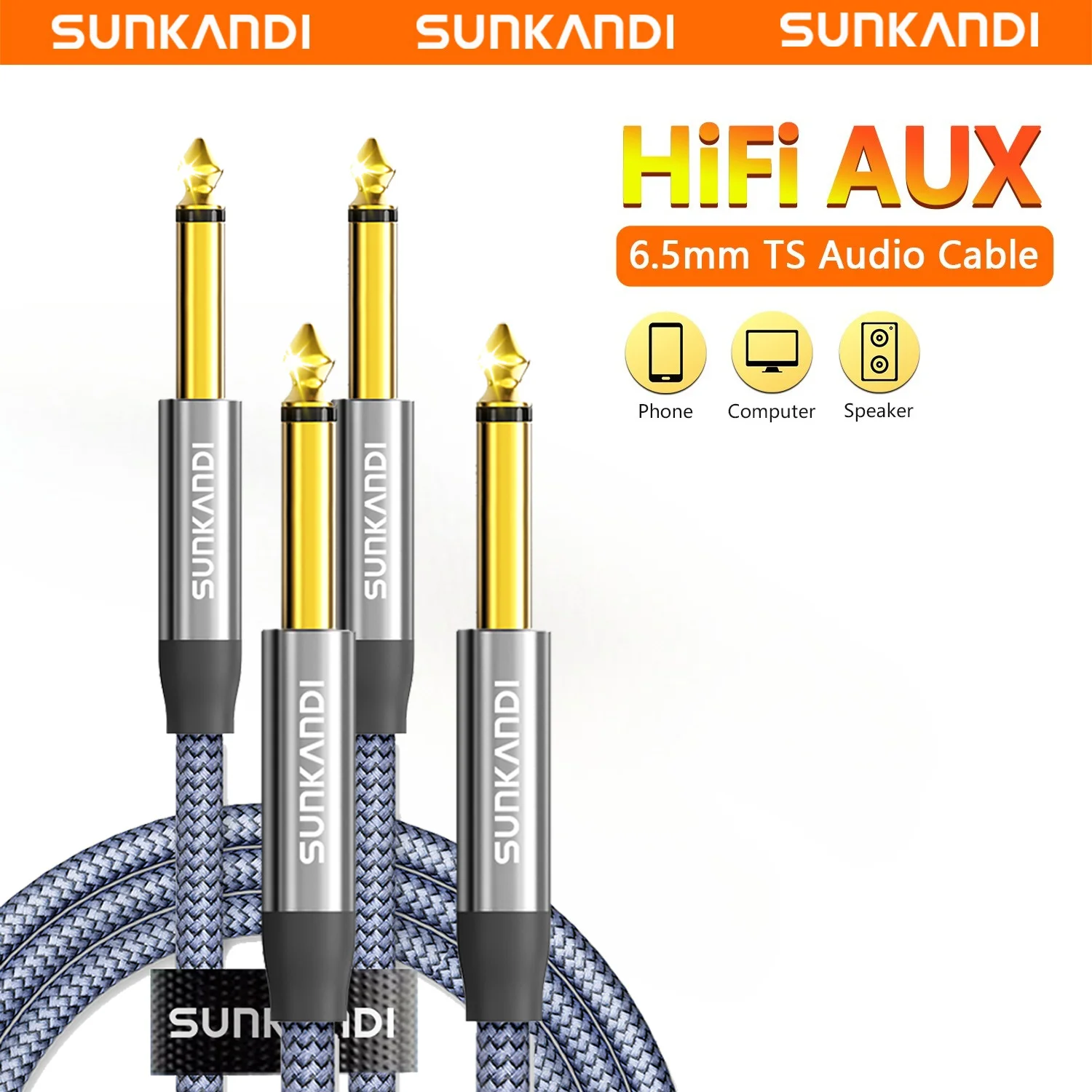 SUNKANDI Gitarren-Instrumentenkabel (2 Stück), 1/4 Zoll auf 1/4 Zoll TS gerade Stecker auf Stecker 6,35 mm Mono-Klinkenstecker mit Legierungsverbinder