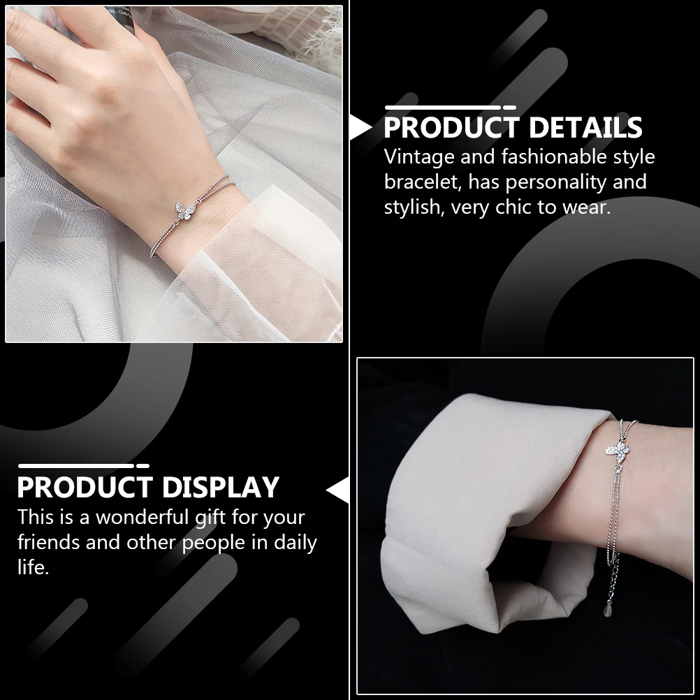 

Sterling -set Bracelet Double-layer Vintage Butterflies Bracelets Fashionable Wrist Decoration Elegant