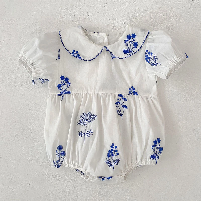 Sommer Neu 0-24M Bodysuit Puffärmel Baby Mädchen Kleidung Mädchen Retro Peter-Pan-Kragen Jumpsuit Kinder-Stil Strampler – Detail 6