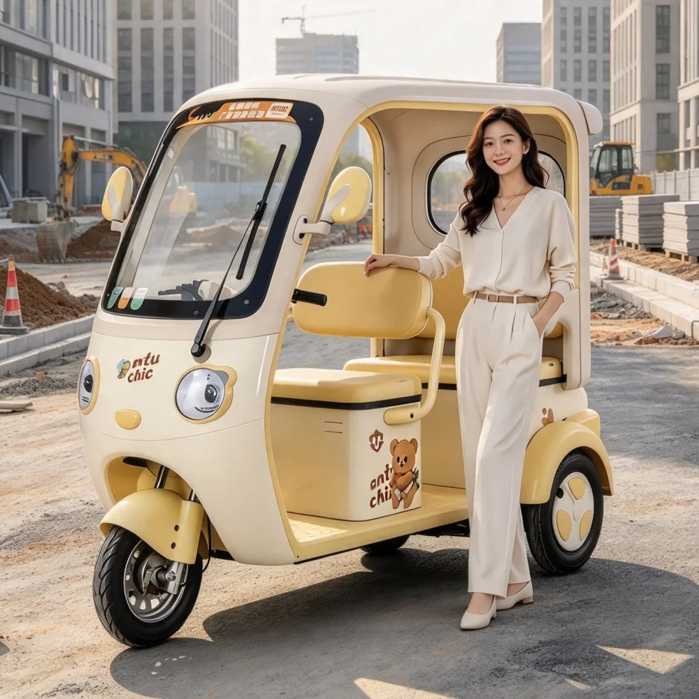 Household freight three wheel electric tricycle, passenger seat available, long endurance power supply