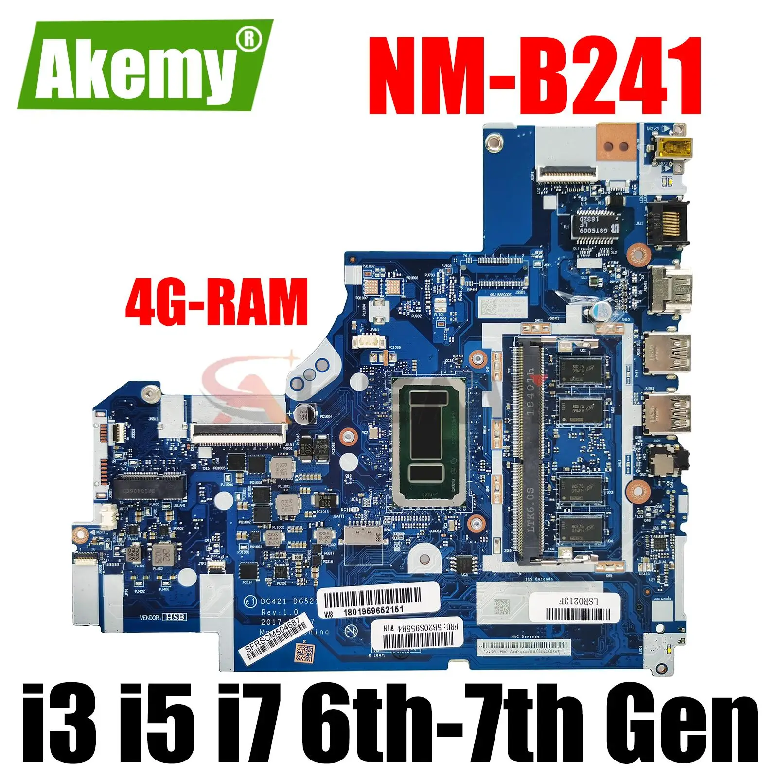 

For Lenovo Ideapad 320-15IKB 320-17IKB Laptop Motherboard Core 4405U I3 I5 I7 4GB DDR4 DG521 DG721 NM-B241 Mainboard 320-15ISK