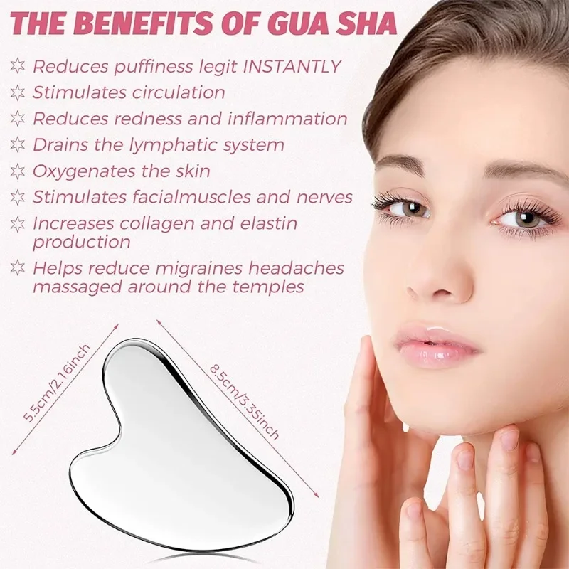 Strumento facciale Gua Sha, strumento di massaggio GuaSha in acciaio inossidabile naturale universale viso argento metallo Gua Sha Board per agopuntura SPA