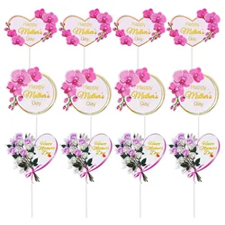 12 Pieces Happy Mother's Day Cake Toppers Flower Cupcake Topper for Mother's Day Birthday Cake Decoration Party Supplies