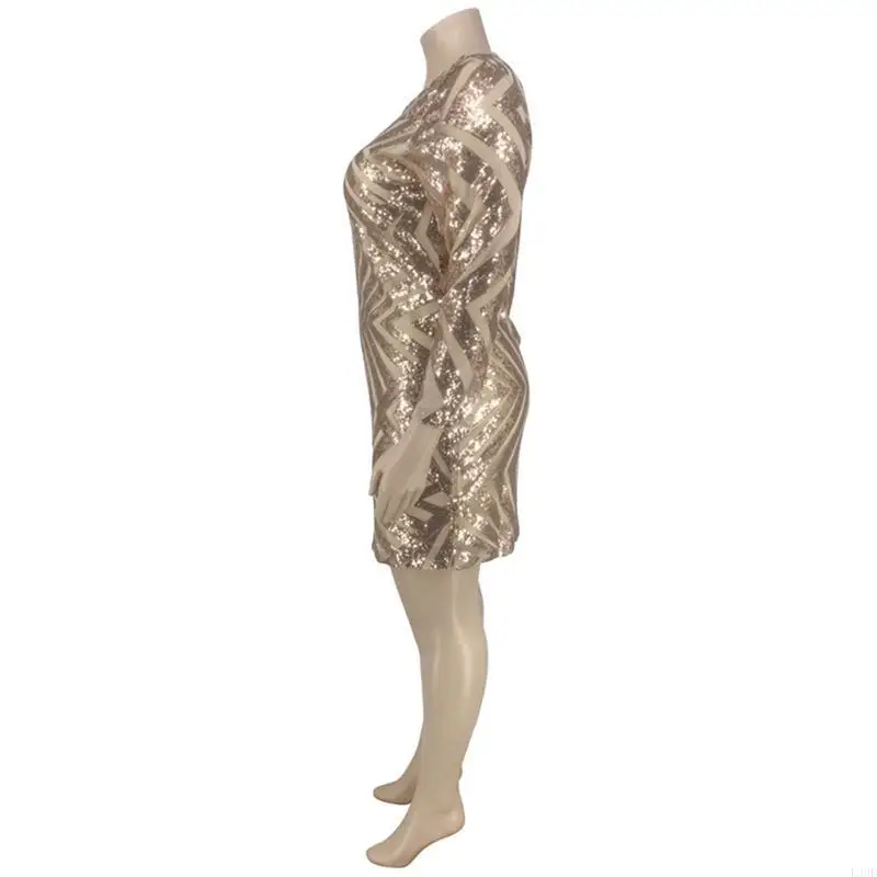 

L38E Women's Mesh Glitter Mini Bodycon Dress Long Sleeve Pencil Dresses