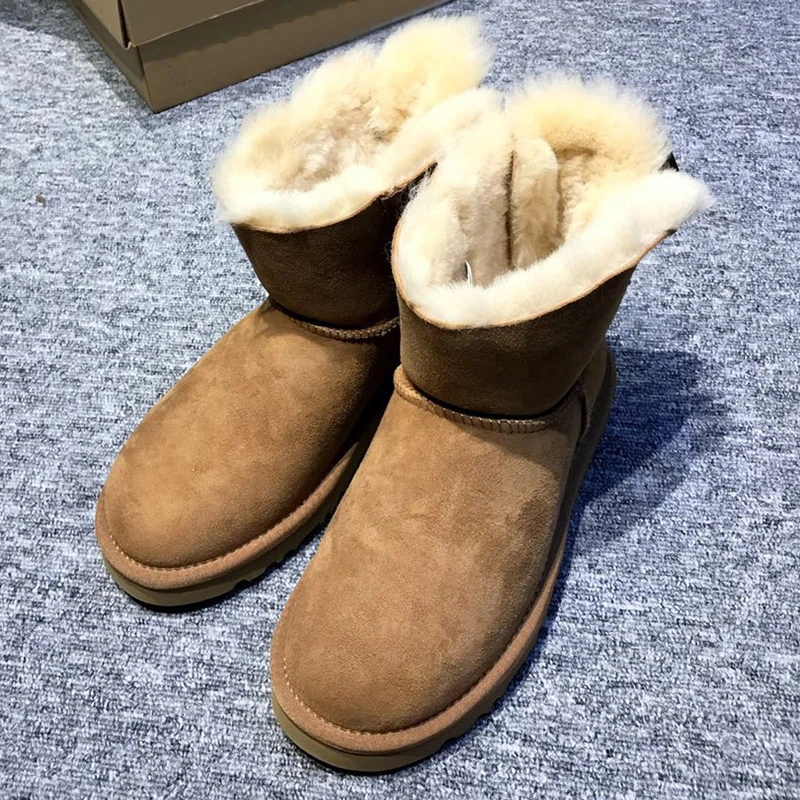 

Winter fashion comfort classic flat bow sheepskin and fur one-piece leather real fur warm snow boots for women