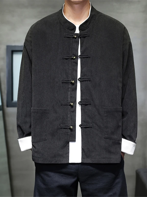 

Новый китайский мужской вельветовый топ Jaet, осенний повседневный топ в стиле ретро в стиле пэчворк на пуговицах, свободный крой, длинный воротник-стойка све