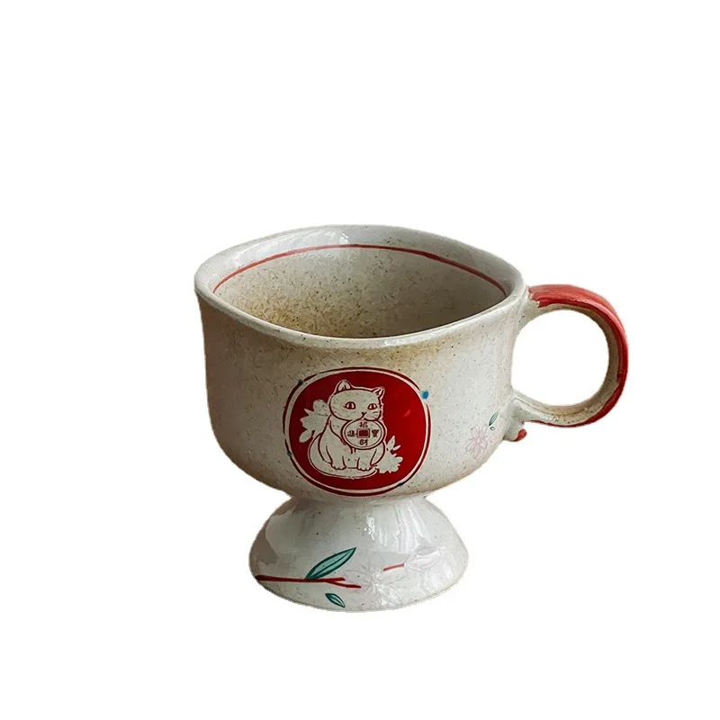 

Japanese Vintage Coffee Cup Creative High Foot Water Cup Ceramic Mug Office Home Breakfast Milk Cup Drink Set Friend Gift