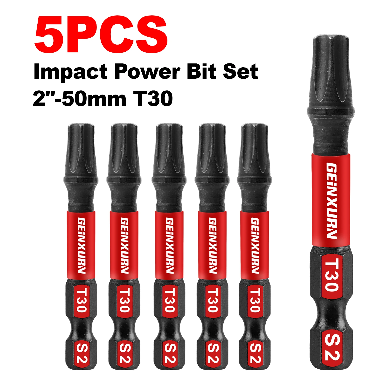 Geinxurn 2 inch Impact Tough magnetische Power Bit Set (T30), Torx Head Power Bits, S2 gelegeerd staal Star T30 schroevendraaierbitset