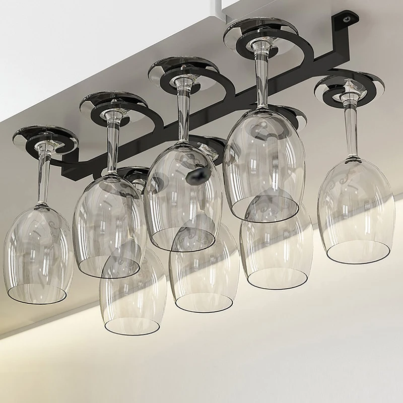 4/8/12 Cups Metal Wine Glass Rack Holder Stemware Hanging Under Cabinet Stemware Holder Storage Bar Kitchen Glass Wine Cup Shelf