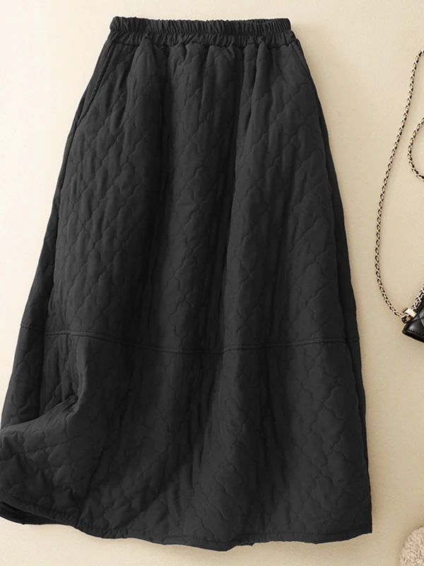 

Winter Women's Cotton f Skirt A-Line Flared Skirt Warm Commute Korean Sle High Waist Cotton Blend Skirt for Ci Use