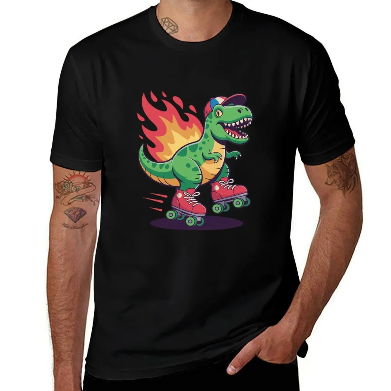

Kawaii Dinosaur In Roller Skate Shoes Cute Roller Skating T-Shirt street wear plus sizes men tshirt