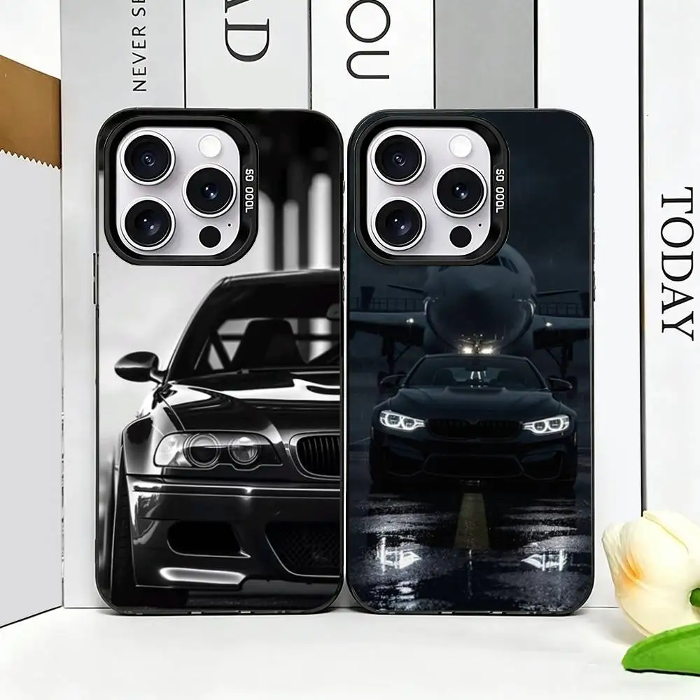 Capa de Celular Sleek Car B Vibe para iPhone 17, 16, 15, 14, 13, 12, 11 Plus, Pro Max, XS, Capa Colorida Prata e Preta