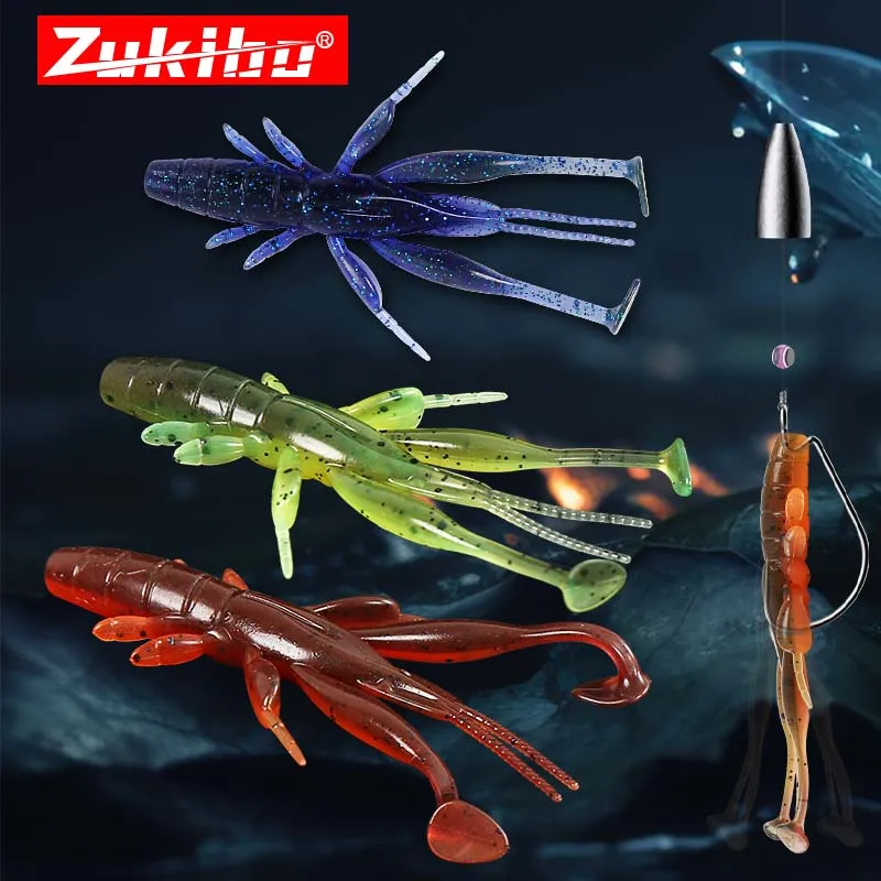 ZUIKIBO 10pc 70mm Soft Silicon Shrimp Shaped Fishing Lures Lobster Soft Plastic Fishing Bait Artificial Pike Bass Fishing Tackle