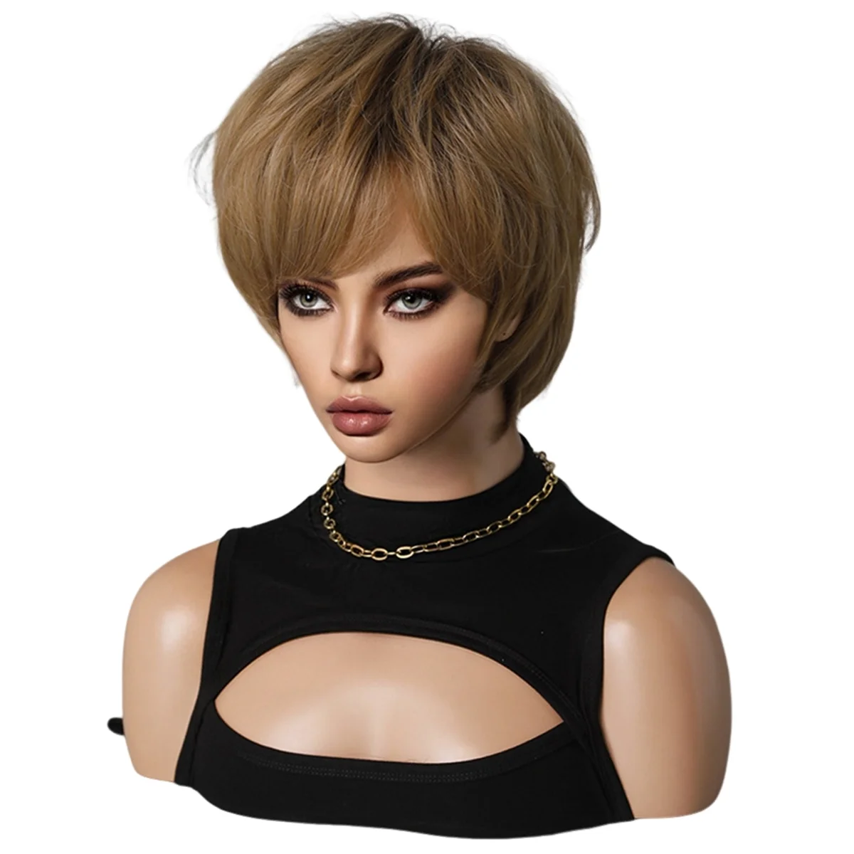 ETRT Golden Brown 26cm Wig Female Short Hair Unisex Whole Top Set of Chemical Fiber Hair Full Covering Short Hair