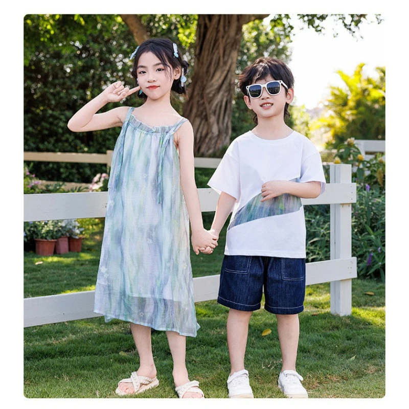2026 Summer Ombre Family Matching Outfits 3P/4P Mom Dad Kids Beach Maxi Dress & T-shirt Shorts Set Vacation Photoshoot 5