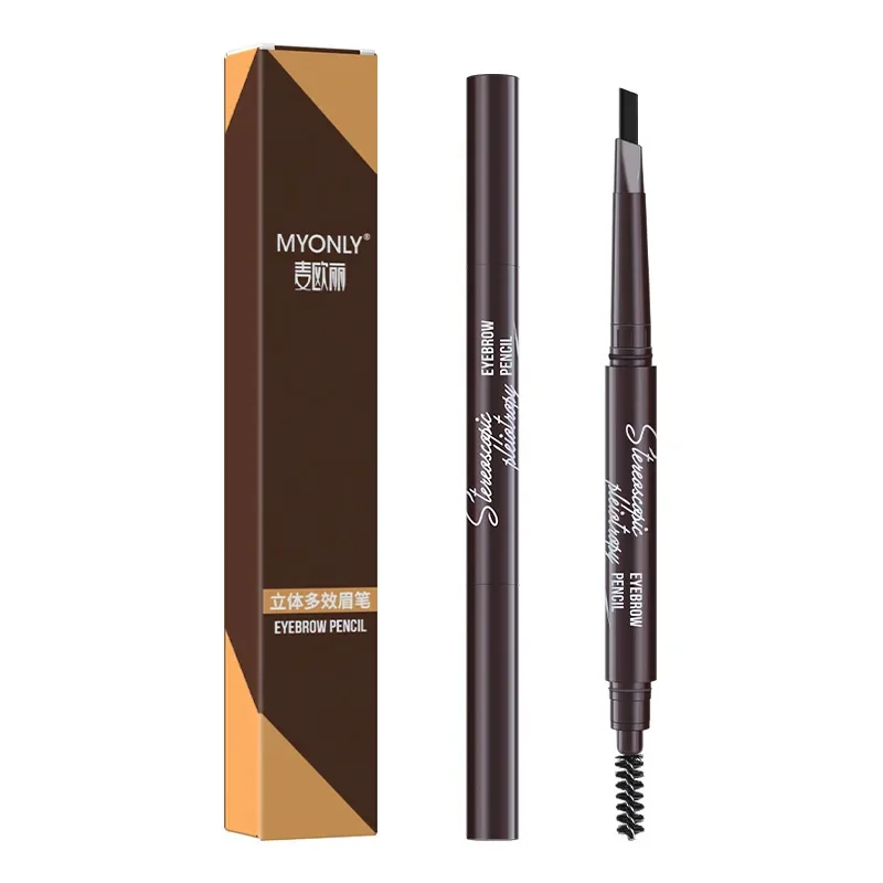 2 in 1 3 Color Waterproof Eyebrow Pencil Brush Three-dimensional Eyebrow Pencil Makeup Double Head Triangle Line Female Makeup