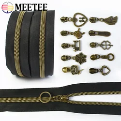 1/2/3/4/5Meters 5# Nylon Zipper Tapes + Bronze Zippers Slider for Sewing Shoes Bag Zips Pulls Garment Repair Kit DIY Accessories