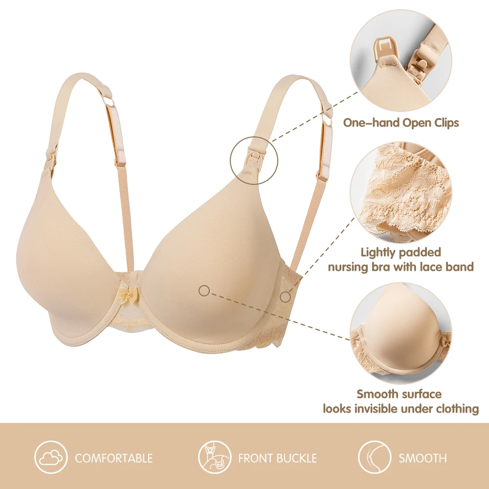 Gratlin-Sutiã levemente acolchoado para amamentação para mulheres, lingerie de renda maternidade, Underwire, B C D DD E 34 36 38 40 42