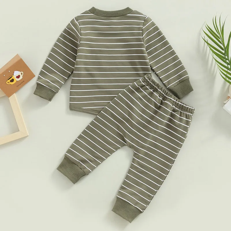 Newborn Boy Autumn Clothes Striped Long Sleeve Sweatshirt and Elastic Waist Sweatpants Pant Sets Outfit Baby Clothing