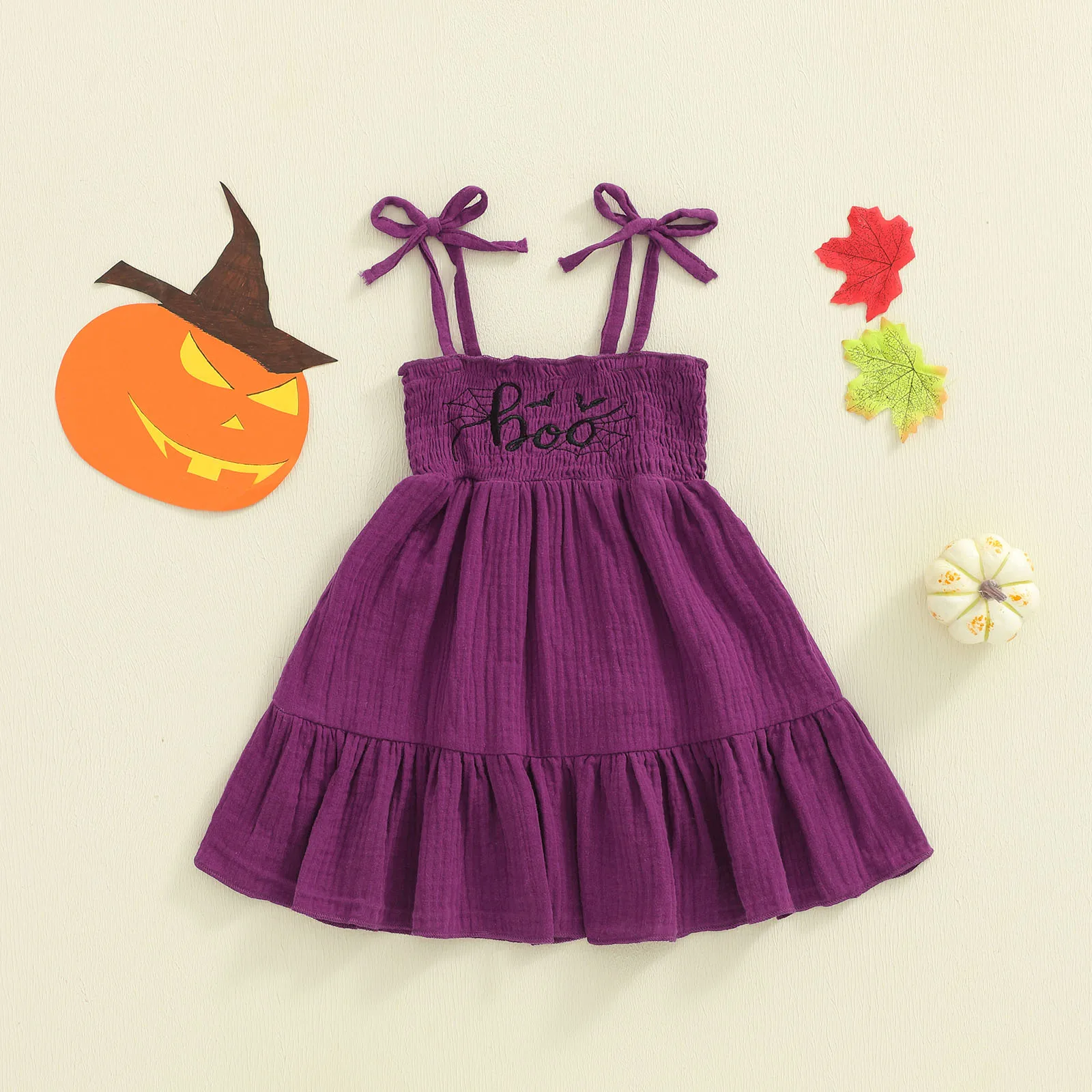 

Детское платье-комбинация для девочек, плиссированное летнее платье трапециевидной формы без рукавов с завязками и буквами, костюм на Хэллоуин