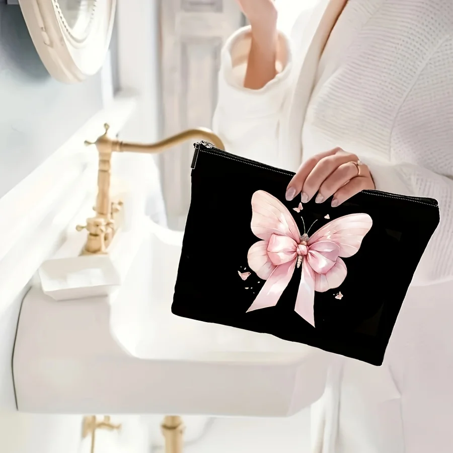 Trousse de maquillage à motifs d'arc APink - pochette multifonctionnelle à fermeture éclair, sac de rangement de bijoux, petit sac de rangement à fermeture éclair de voyage parfait.