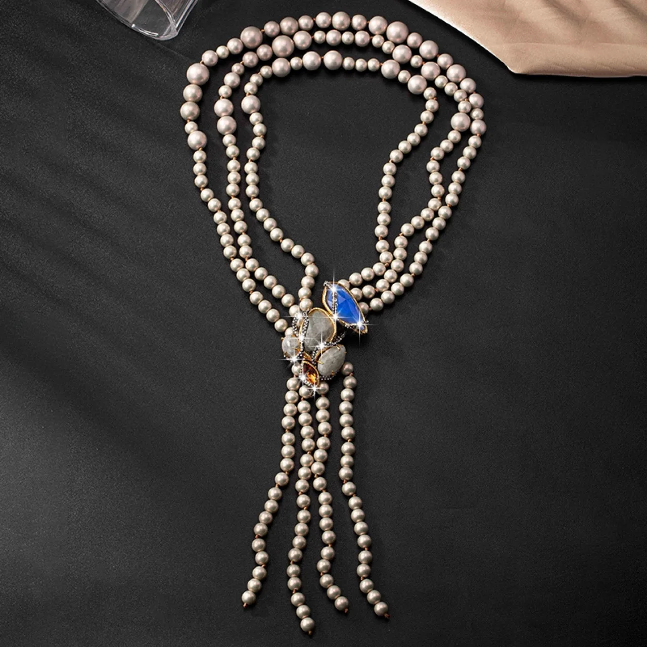 Devil original design pearl full of diamond copper gold plated two-color large gem natural stone necklace