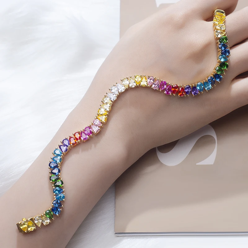 Pulsera multicolor CZ chapada en oro de 18 quilates