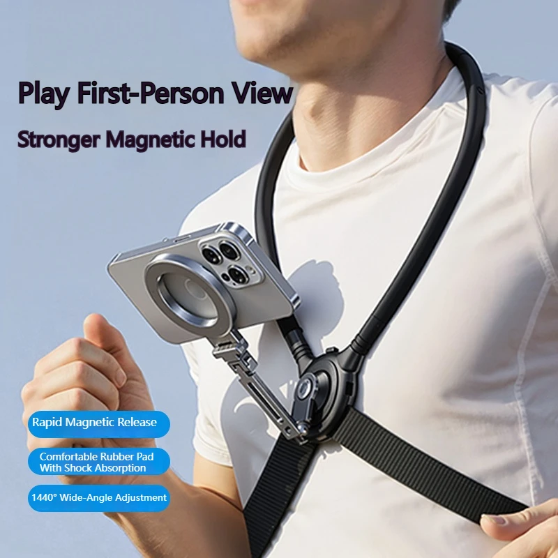 Nekhangende magnetische telefoonhouder Metaal Opvouwbaar Roterend Eerste hoek Schieten Buitensporten Fietsen Fotografiehouder