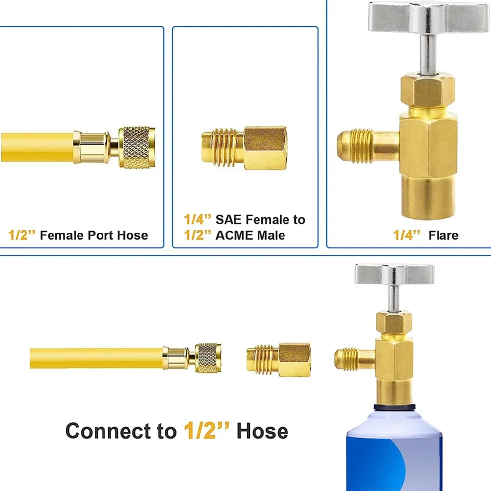 Ar Condicionado angular Ball Valve Adapter, encaixe para R410A, R134A, R22 AC, HVAC, HVAC, Gauges Tool, 1/4 "macho para 5/16" fêmea