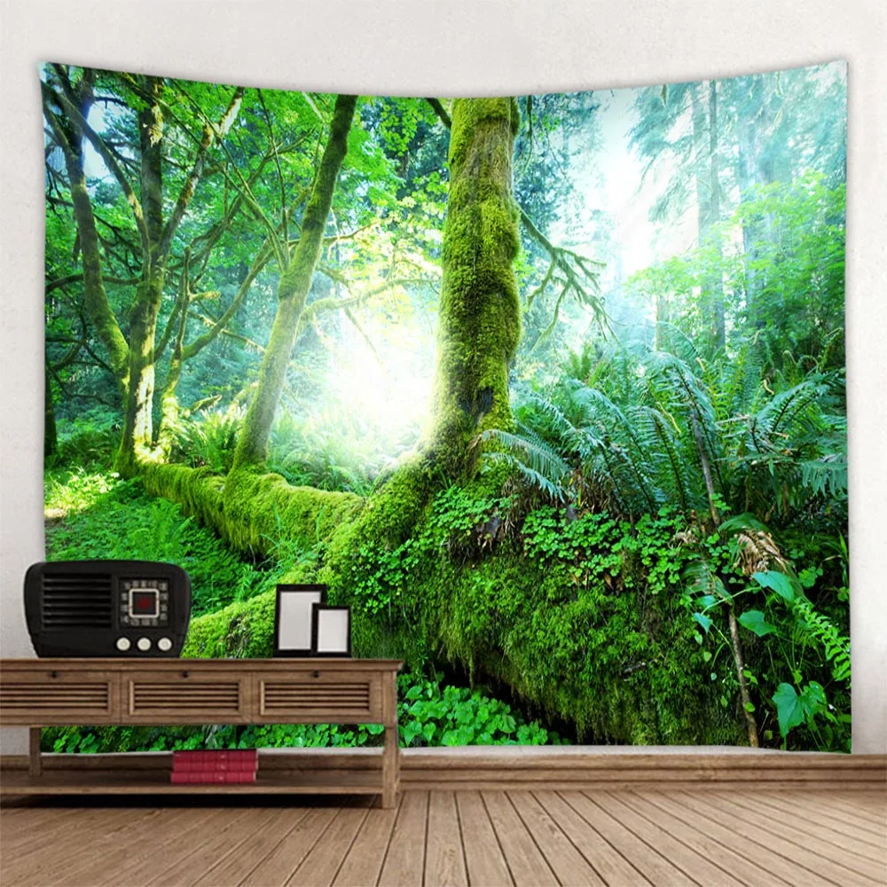 Misty Forest Tapestry Wall Hanging, Jungle Landscape Background, Home Wall Decoration, Room Aesthetics, Hanging on the Wall