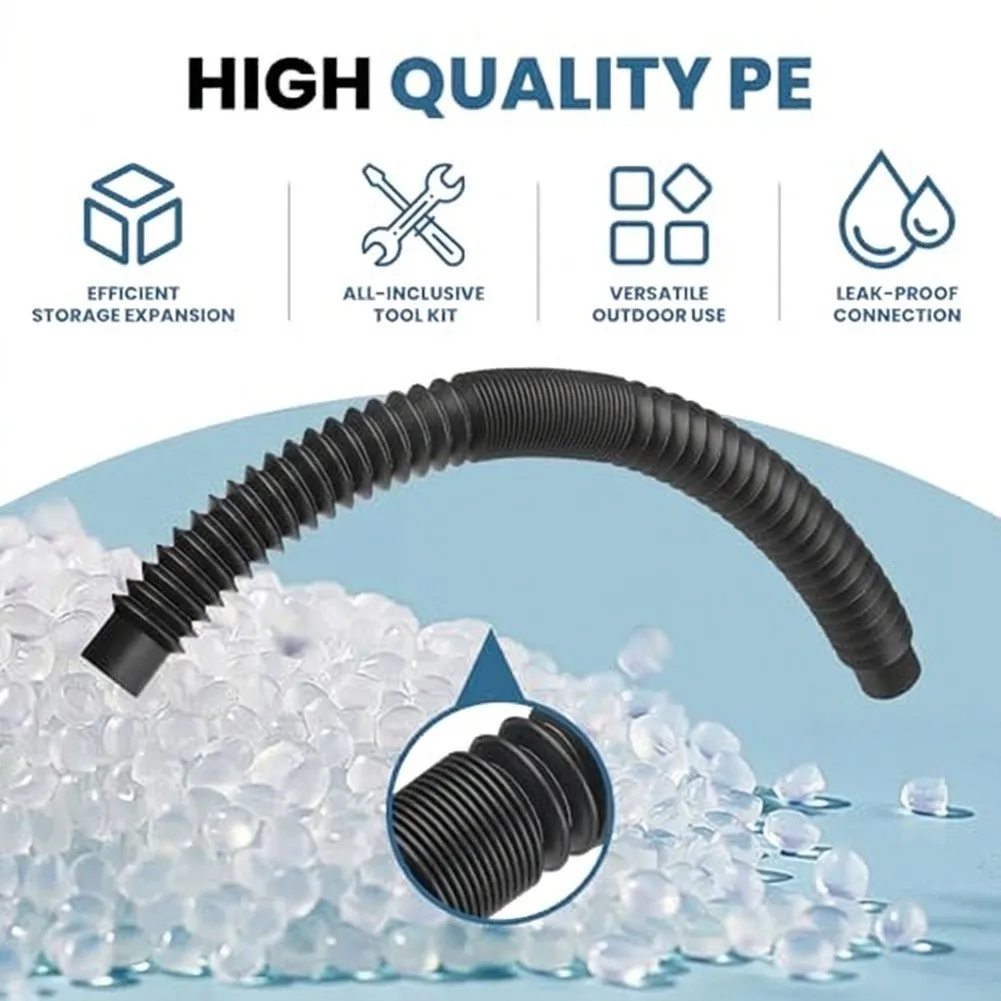Rainwater Bucket Overflow Connector Kit with Diverter Hose System for Gardening Household Use Plastic Black Fittings