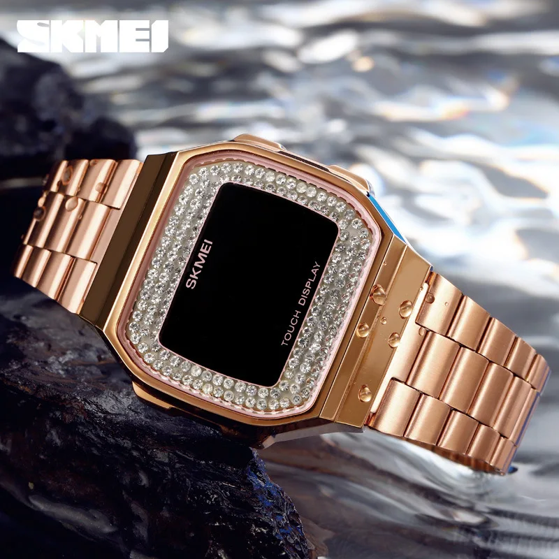 Rose Gold Sliver Watch Women Ladies Quartz Wristwatch Digital Dial Square Sport Clock Fashion Full Diamond Stainless Steel Reloj