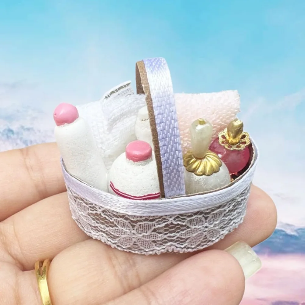 Mini 1:12 Dollhouse Decor Mini Doll Bucket Towel Toothpaste Miniature Basket Toothbrush Dollhouse Accessory Bathroom Accessories