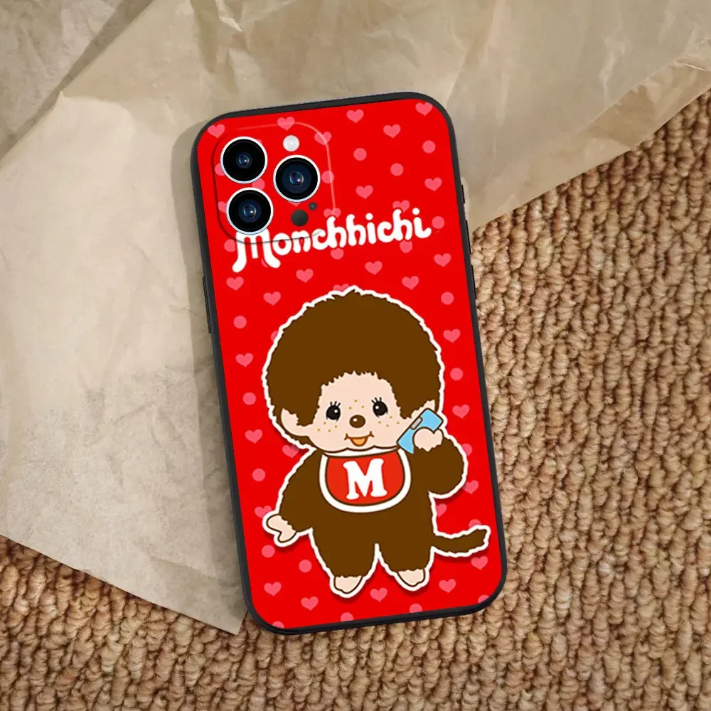 Cartoon M-Monchhichis Phone Case for iPhone 12 11 13 14 15 16 Max Pro Plus Black Soft Silicone Cover