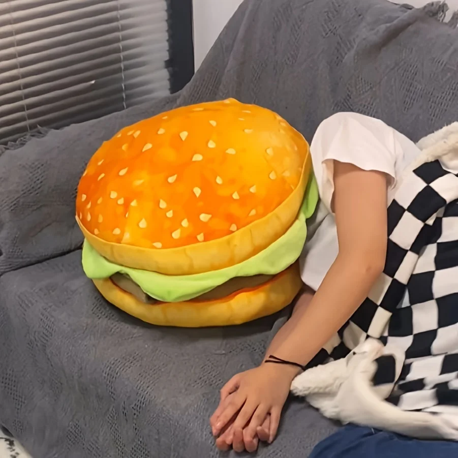 Classic Sesame Carpet Cushion Washable Food Theme Plush Digital Printing Polyester Filled Multi Purpose Decorative Burger