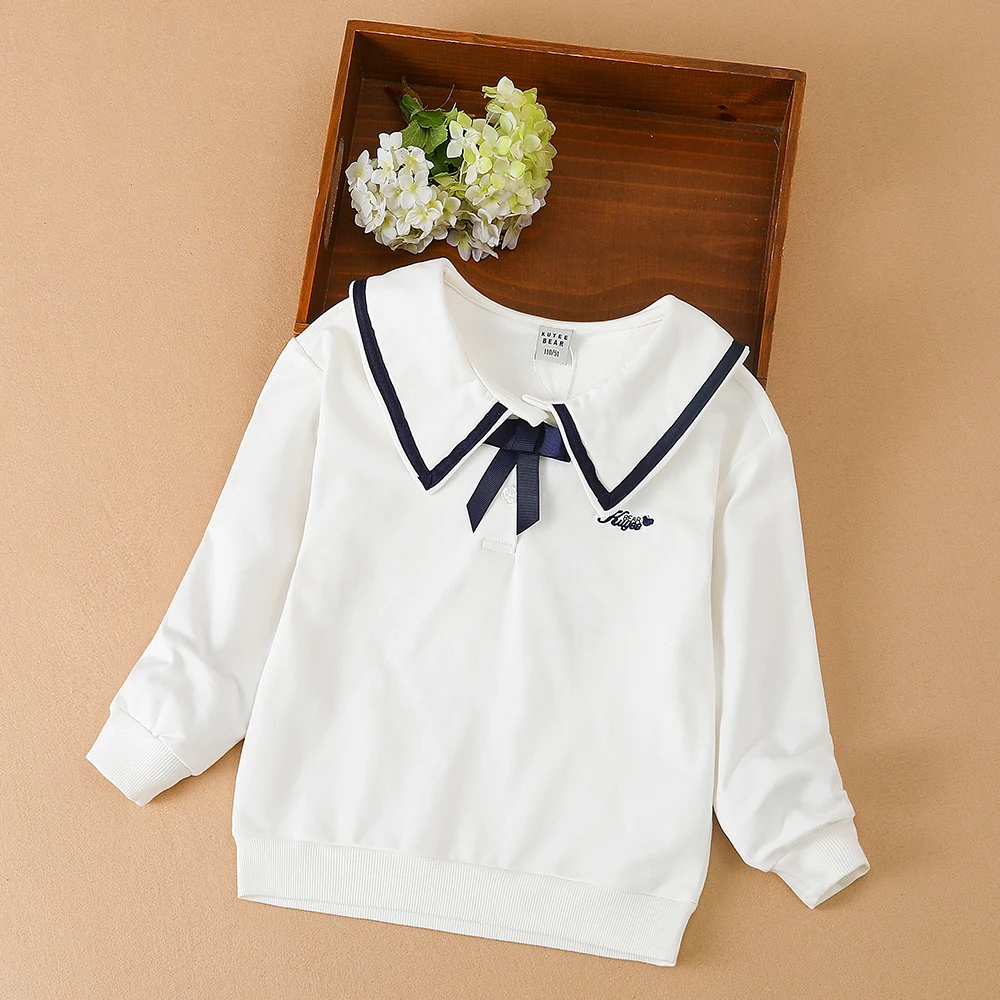 

Топ для девочек, школьная одежда, детская повседневная одежда, пуловер с отложным воротником, весенне-осенние толстовки для девочек