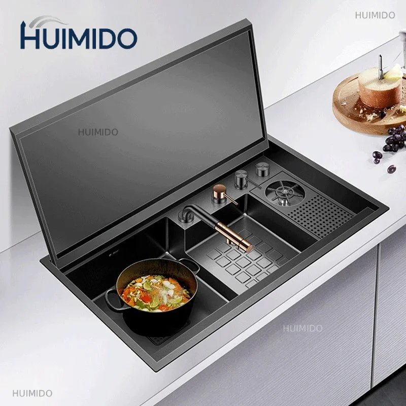 Hidden Island Kitchen Sink 304 Stainless Steel 4mm Thickness Handmade Nano Stepped Sink With Cup Rinser Large Size Sinks