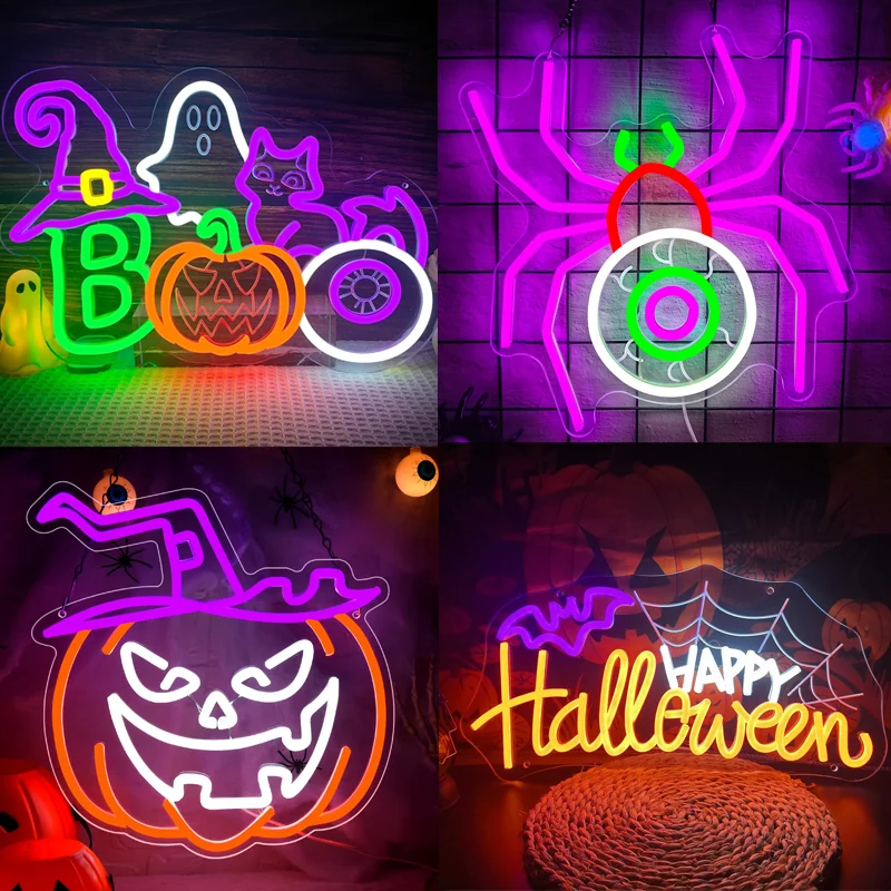 ป้ายไฟนีออนรูปฟักทองฮาโลวีน แบบพิมพ์ UV ใช้พลังงานจาก USB สำหรับตกแต่งผนังห้องครัว บาร์ ห้องนอน งานปาร์ตี้ฮาโลวีน