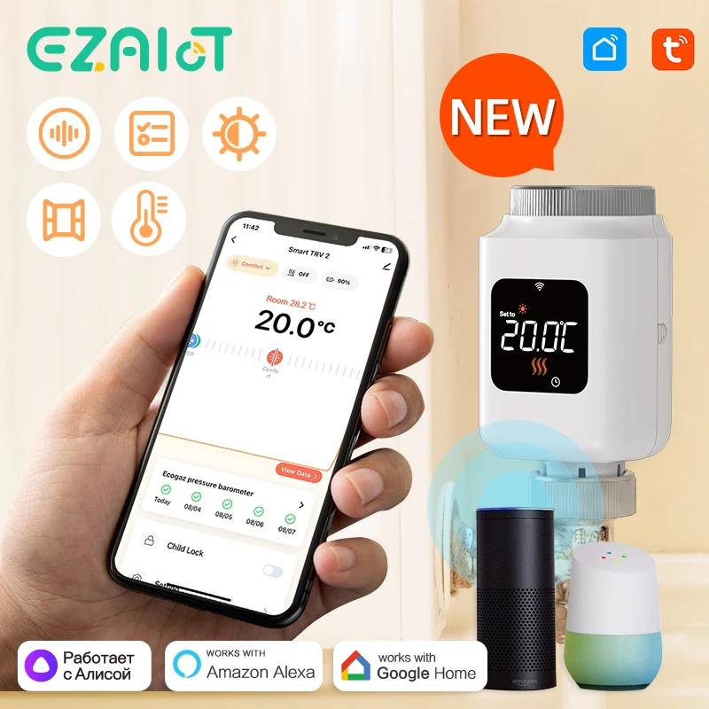 EZAIOT Tuya Zigbee 3.0 Smart TRV Thermostatic Radiator Valve Actuator Programmable Thermostat Heating Controller Alexa Google