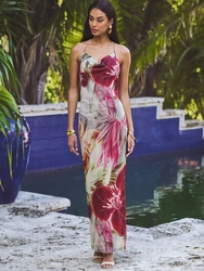 Sisterlinda Autumn Release Junior Ankle-Length Sexy High Street Dress K24D57158Girl Printing Slim Cleavage Backless Fashion Robe