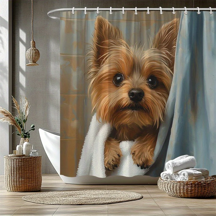 Cute Yorkshire Terrier Dog Shower Curtain Waterproof Bathroom Decor Pet Lover Gift Curtain