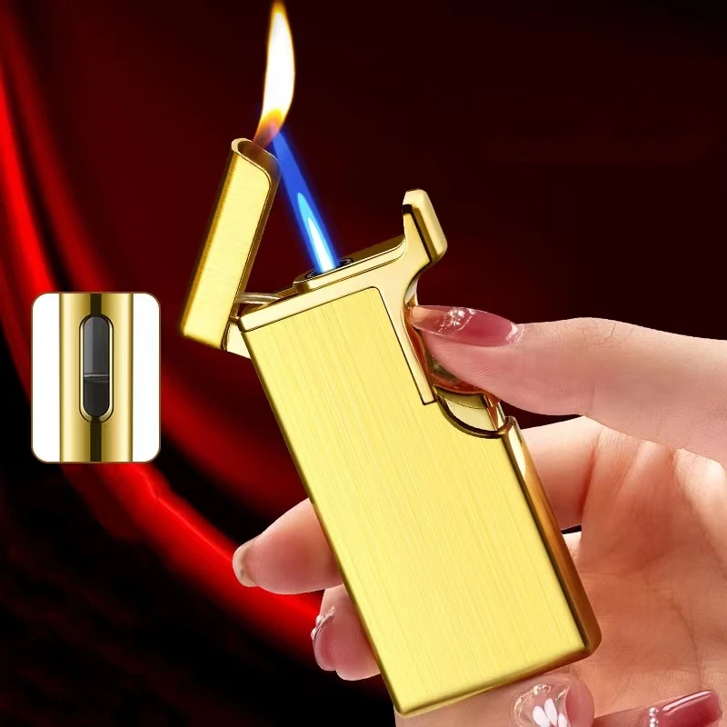 Antorcha de chorro de doble llama a prueba de viento para hombres, Silo de Gas butano Visible, encendedor de Gas, accesorios para fumar, Gadgets