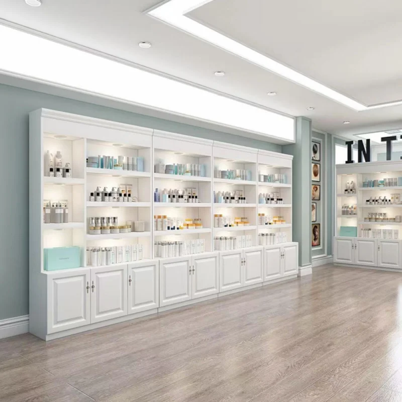 custom.LED Lighting Supplied Makeup Store Display Showcase Cosmetic Shop Interior Decoration Design